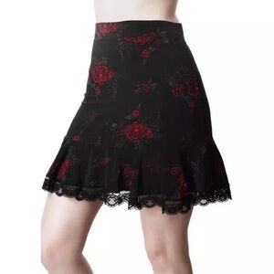 Killstar Black and Red Floral Mini Skirt